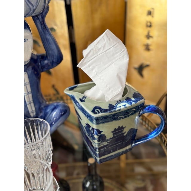 Traditional Vintage Blue and White Ironstone Pitcher For Sale - Image 3 of 9