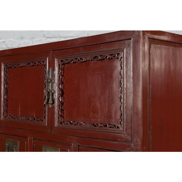 Red Lacquer Cabinet With Multiple Carved Doors From China, Mid-19th Century For Sale - Image 11 of 12