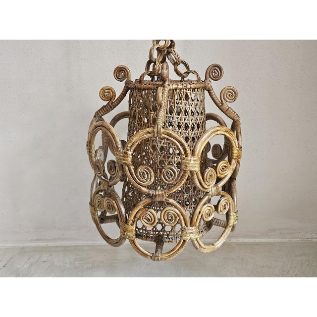 Italian Peacock Style Rattan Pendant Light, 1960s For Sale - Image 13 of 13