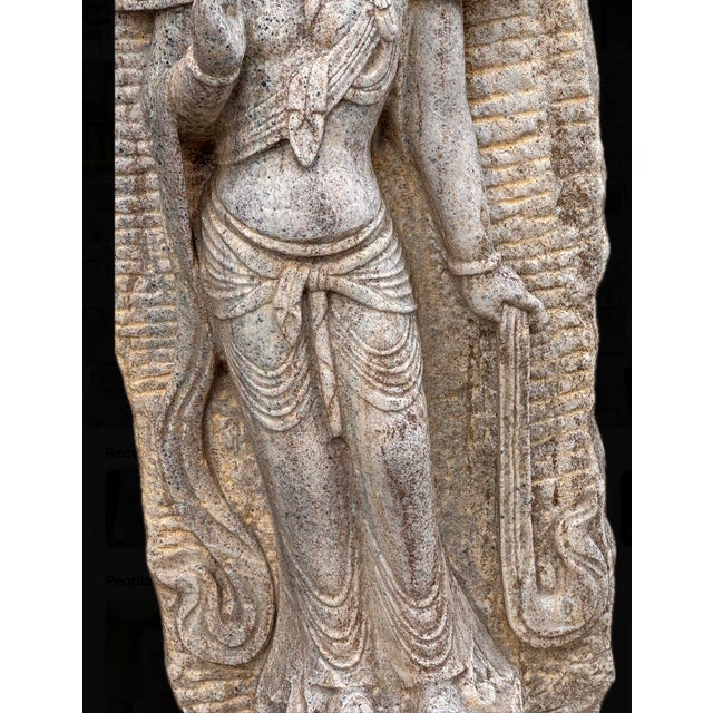 Large Chinese Carved White Stone Temple Stele Sculpture of a Guan Yin Bodhisattva For Sale - Image 4 of 12