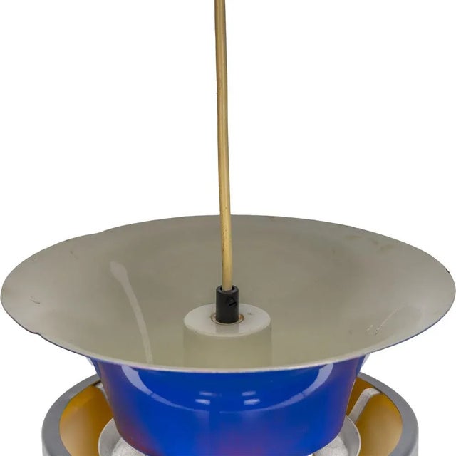 Metal Blue & Yellow Hanging Light by Bent Nordsted for Lyskær Belysning, 1970s For Sale - Image 7 of 10