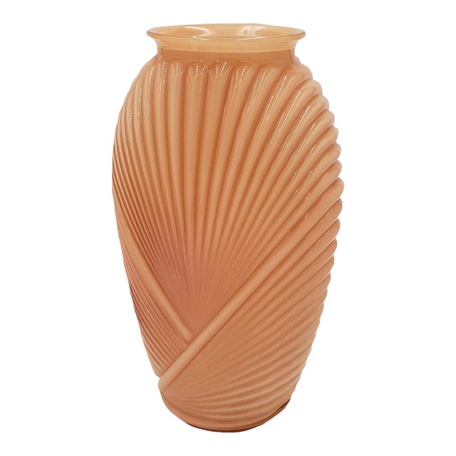 Vintage Art Deco Revival Bold Peach Pressed Glass Vase - Stunning Piece of Art Deco Revival For Sale