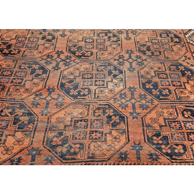 Vintage Turkmen Ersari in Allover Geometric Pattern in Red, Blue, Navy For Sale - Image 12 of 16