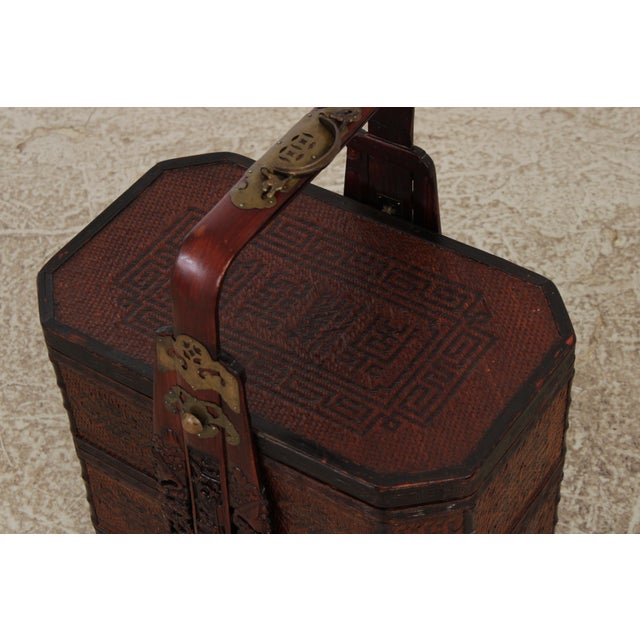 Vintage Chinese Tiered Rattan Wedding Basket For Sale In Philadelphia - Image 6 of 16