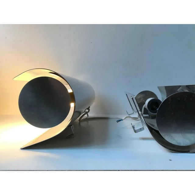 Mid-Century Modern Vintage Scandinavian Stainless Steel Wall Sconces by K. S. Design, 1970s, Set of 2 For Sale - Image 3 of 9