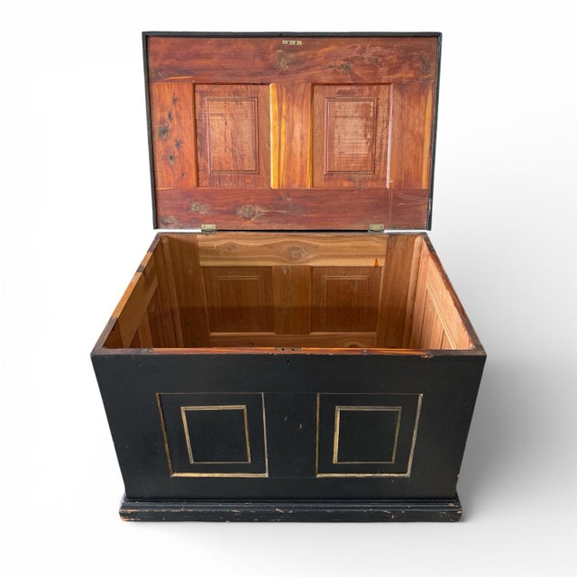 Wood Late 19th Century Painted Cedar Blanket Chest in Black and Gold For Sale - Image 7 of 10