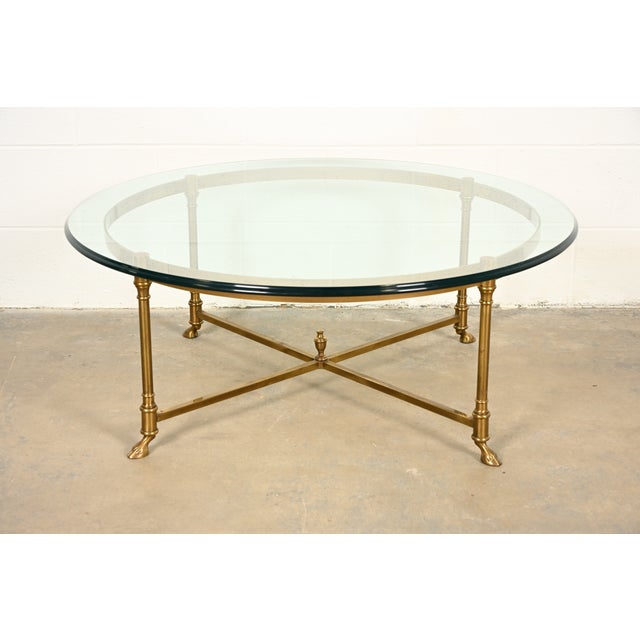 LaBarge Hollywood Regency Brass and Glass Hooved Feet Cocktail Table | Circa 1960s For Sale - Image 12 of 12