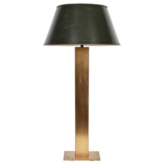 Tall George Kovacs patinated brass tower table lamp. Featuring a three foot high rectangular and heavy brass plated column...