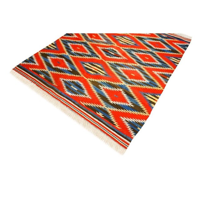 1890s Antique Rustic Red Allover Geometric Native American Navajo Flat Weave Rug For Sale - Image 9 of 9