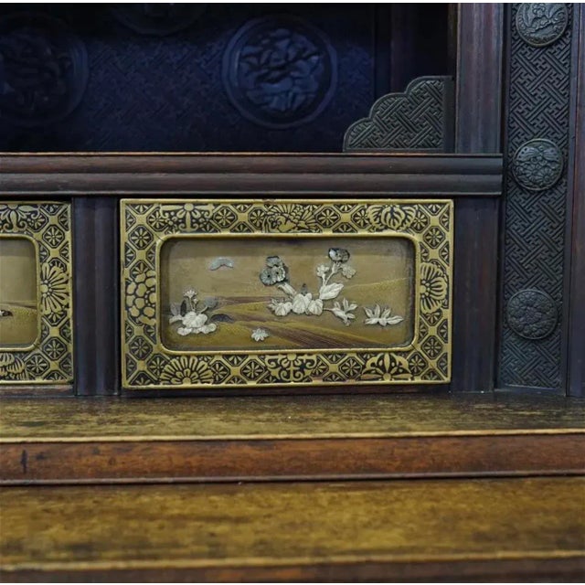 Textile Late 19th Century Japanese Meiji Shibayama Wooden Cabinet For Sale - Image 7 of 13