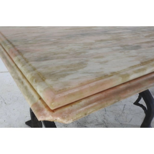 Metal Marble-Top Banker's Table With Wrought Iron Base by Samuel Yellin For Sale - Image 7 of 11
