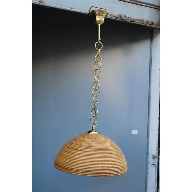 Dome Ceiling Light in Wicker & Brass, Italy, 1970s For Sale - Image 11 of 11