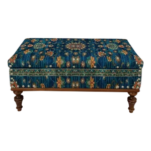 Oriental Rug Print Fabric Upholstered Chest Storage Bench