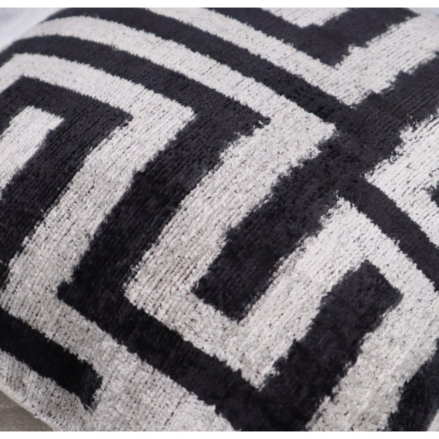 Contemporary Black and White Handmade Velvet Pillow and Down Feather Insert For Sale - Image 9 of 11