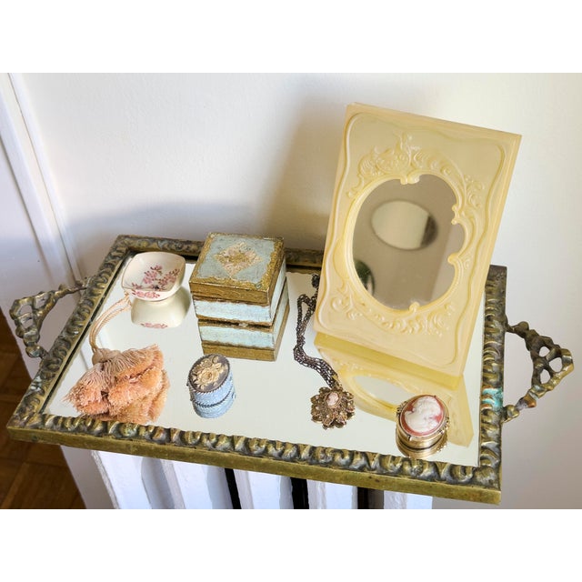 1950s Vintage Rococo Revival Cherub Resin Table Mirror For Sale - Image 10 of 13