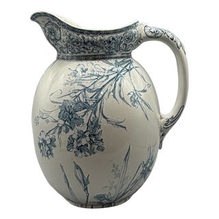 Large Antique Blue and White Vase Earthenware Pitcher from Royal Doulton, England, 1891 For Sale