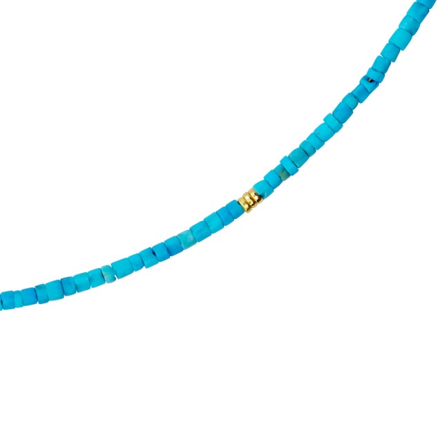 2020s Tiny Turquoise Tube Gold Bead Necklace For Sale - Image 5 of 12