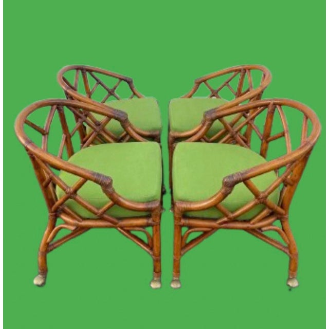 A set of Chinese Chippendale accent chairs in the style of Henry Link, they are in fabulous vintage condition, coming out...