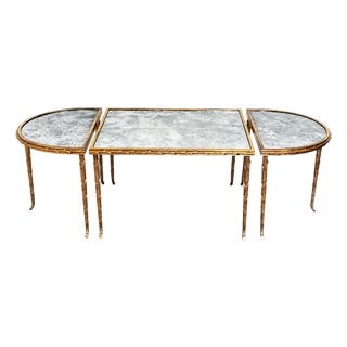 Mid-Century Baguès Bronze Doré Palmier Tripartite Coffee Table, Circa 1950 For Sale