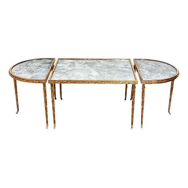 Mid-Century Baguès Bronze Doré Palmier Tripartite Coffee Table, Circa 1950 For Sale
