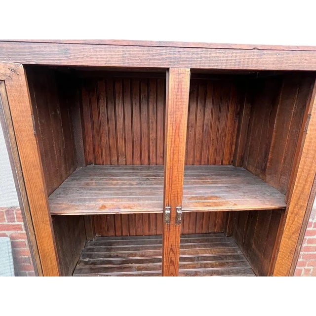 Wood Antique Antique Arts & Crafts Mission Oak Wood Pie Safe Cupboard on Legs For Sale - Image 7 of 13