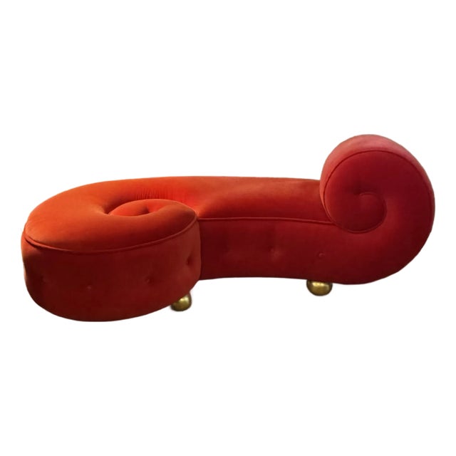 Unique Scroll-End Red Velvet Chaise Lounge in the Style of Bretz Mammut Recamiere For Sale