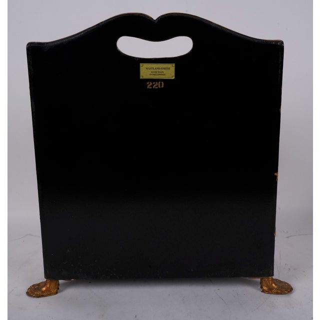 Brass Maitland Smith, Leather Magazine Rack, Regency Style, Brass Paw Feet, Tooled Leather, English Traditional, Hollywood Regency, Luxury Decor, For Sale - Image 8 of 10