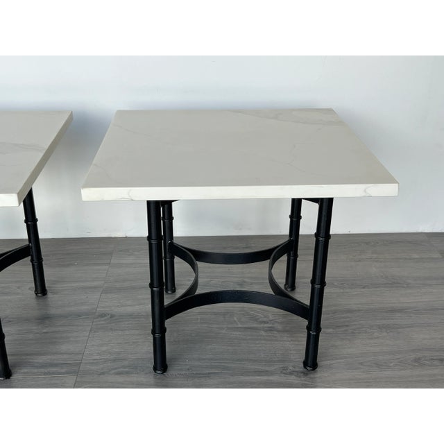 Late 20th Century Pair of Faux Bamboo Metal Side Tables with Quartzite Tops For Sale - Image 12 of 13