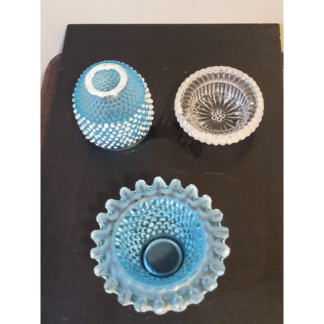 Glass Vintage Fairy Lamp Fenton Opalescent Blue Hobnail For Sale - Image 7 of 16