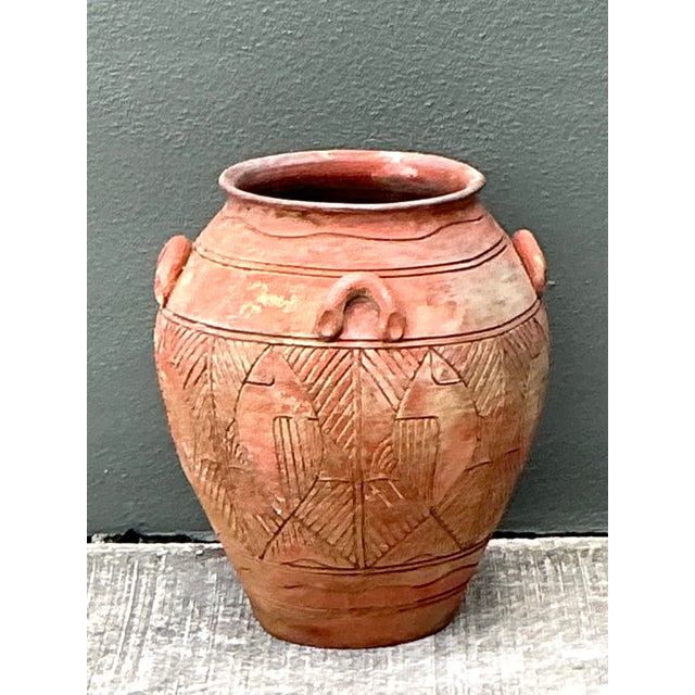 Late 20th Century Vintage Etched Terracotta Urn For Sale - Image 5 of 12