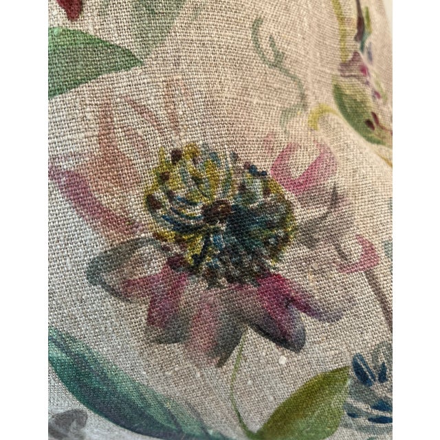 Farmhouse Large Bolster Pillow Decorated With a Delicate Water Color Look Floral Pattern of Rich Blues, Pinks and Yellows - Made in the U K For Sale - Image 3 of 12