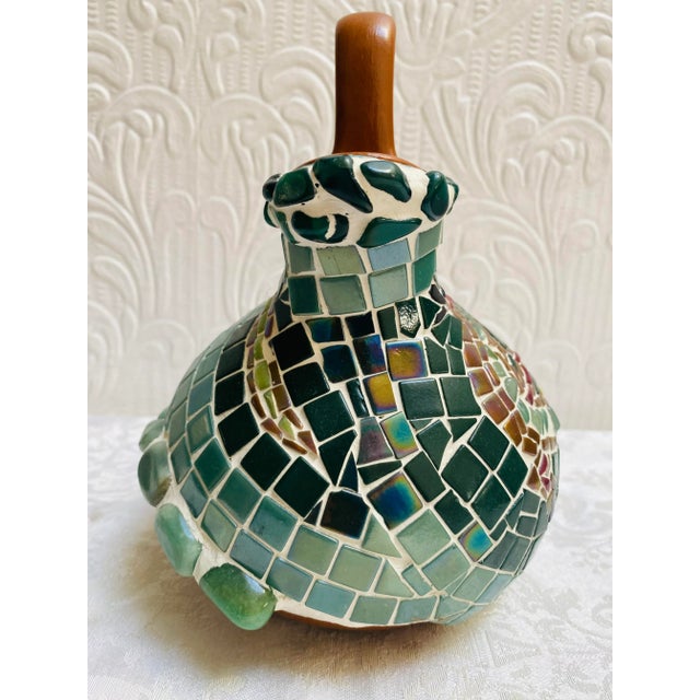 2000 - 2009 2000s Glass Mosaic Art on Southwestern Pottery Wedding Vase Lizard and River For Sale - Image 5 of 9