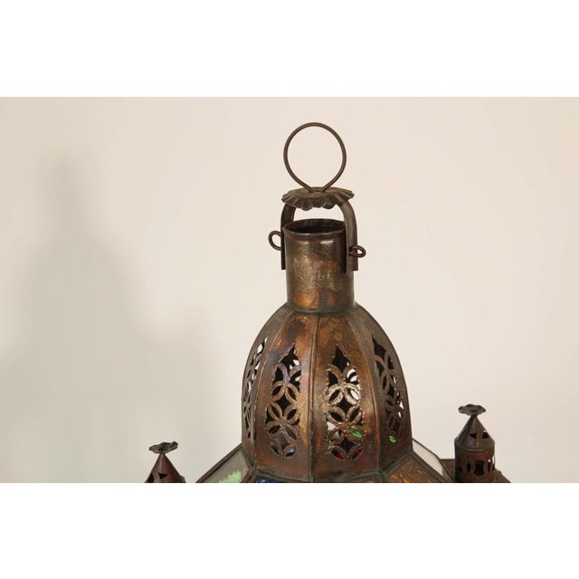 Handcrafted Moroccan Tole and Glass Lantern, Moorish Style, 1960 For Sale - Image 14 of 17