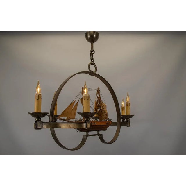 Mid-Century Wrought Iron Six-Light Chandelier with Ship, France, 1970s For Sale - Image 17 of 18