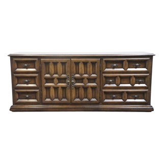 Century Furniture Solid Oak Spanish Mediterranean 76" Triple Door Dresser For Sale