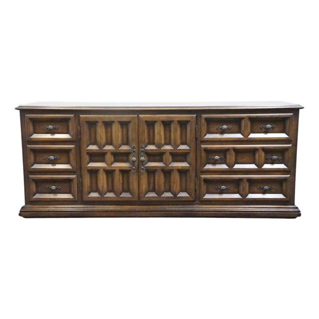 Century Furniture Solid Oak Spanish Mediterranean 76" Triple Door Dresser For Sale