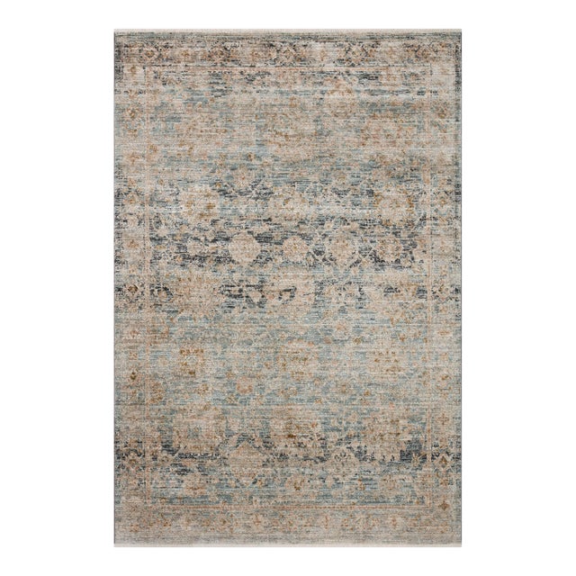 Jean Stoffer x Loloi Katherine Ocean / Coral 3'-6" x 5'-6" Accent Rug For Sale