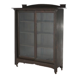 Antique Arts & Crafts Mission Oak Sliding Door Bookcase 1910 For Sale