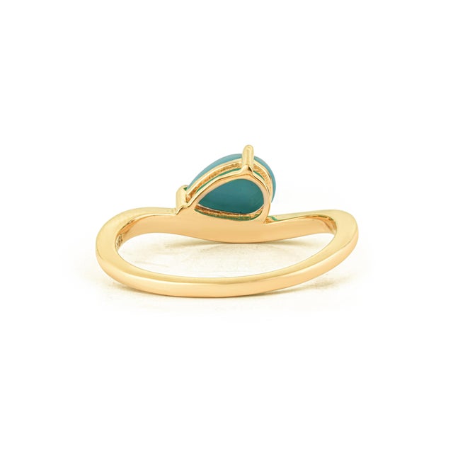 18k Yellow Gold Wavy Band Ring With Teardrop Cabochon Turquoise Size 6 For Sale - Image 10 of 12