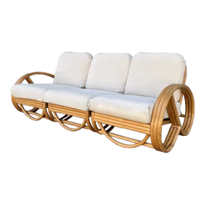 Pretzel Three-Strand Rattan Modular Sofa by Beverly Hills Rattan in a Paul Frankl Style