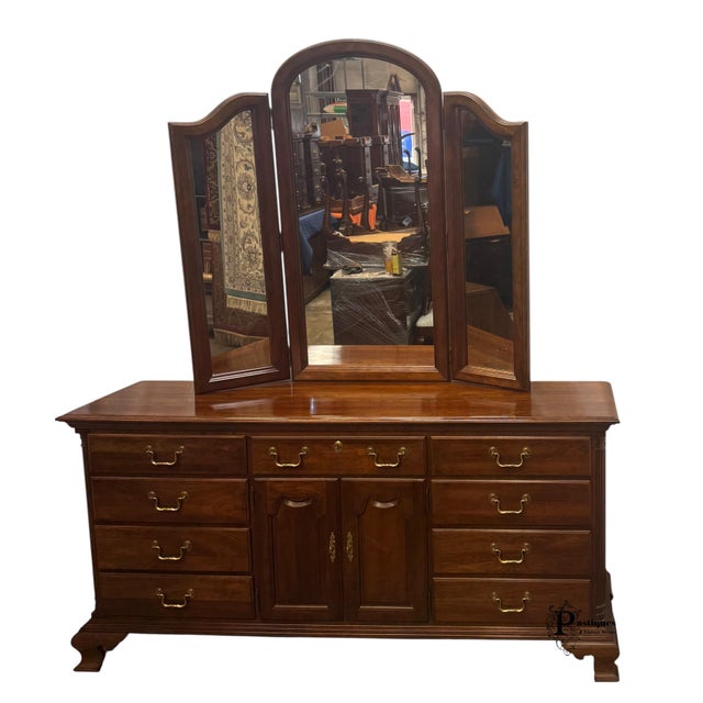 Vintage Jamestown Sterling Chippendale Style Mahogany Triple Dresser & Mirror For Sale - Image 12 of 12