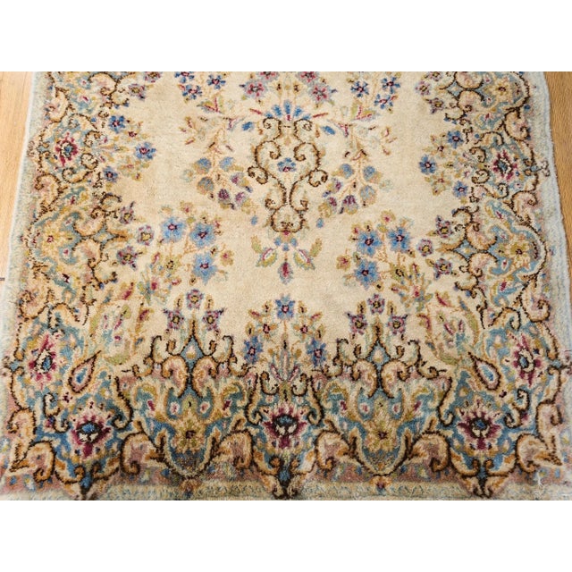 Vintage Persian Kerman Runner, Handwoven Allover Floral Pattern, Ivory & Blue, 3’ X 12’ For Sale - Image 9 of 10