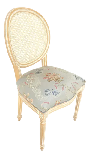 Oval Back Silk Upholstery Cane Back White Wash Finish French Side Chair CLEAN