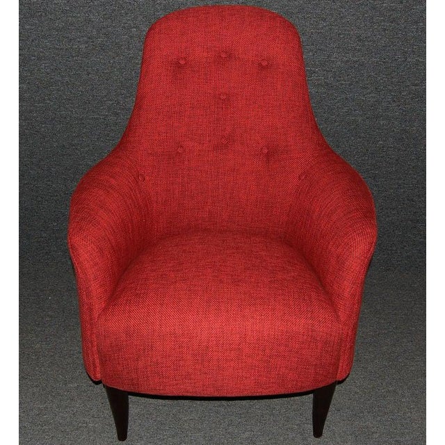 Curvaceous button-tufted armchair inspired by biomorphic Swedish design of the 1950's. Part of the new BJORK UPHOLSTERY...