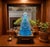 1990s Blue Frosted Crystal Glass Lotus Base 3 Sides Bodhisattva Sanbao Figure For Sale - Image 5 of 13