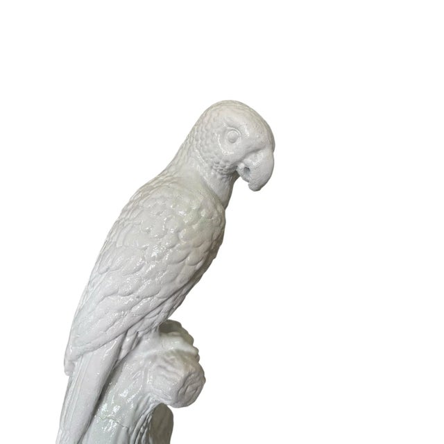 Ceramic Palm Beach Regency Blanc De Chine White Parrot Statue Sculpture For Sale - Image 7 of 7