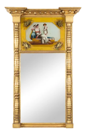 American Gilt Tabernacle Pier Mirror With Eglomise, C. 1820
