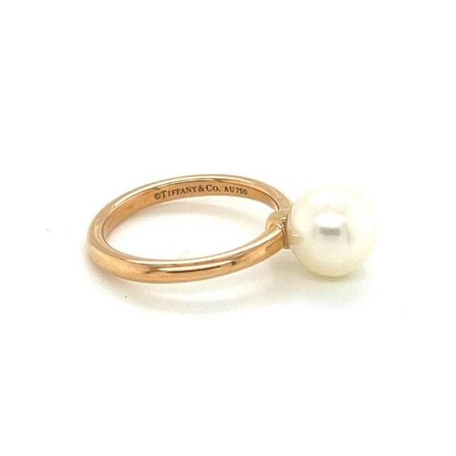 Mid 20th Century Mid 20th Century Tiffany & Co. Hard Wear Pearl 18k Rose Gold Ring Size 5 For Sale - Image 5 of 5