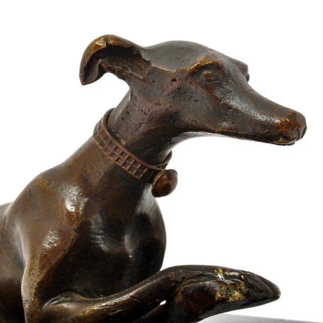 A very handsome antique French Animalier bronze greyhound sculpture, paperweight, circa 1900. The bronze in the style of...
