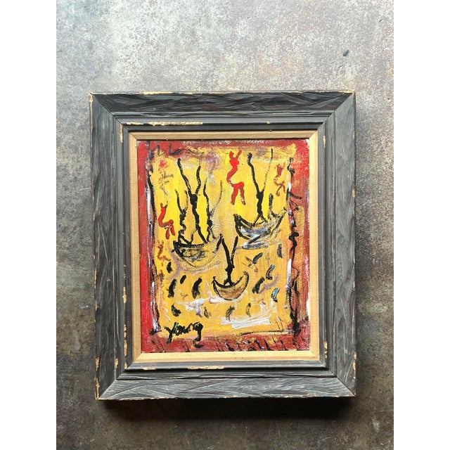 Vintage Boho Purvis Young Abstract Figurative Oil on Canvas For Sale In West Palm - Image 6 of 6